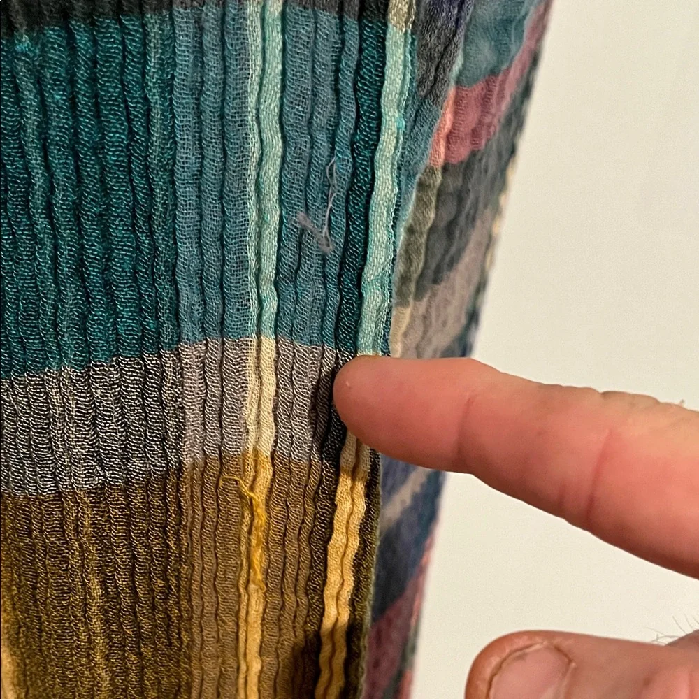 Soft Surroundings Multicolor Gauze Cotton Plaid V-Neck Top Boho Office Casual - Picture 6 of 13